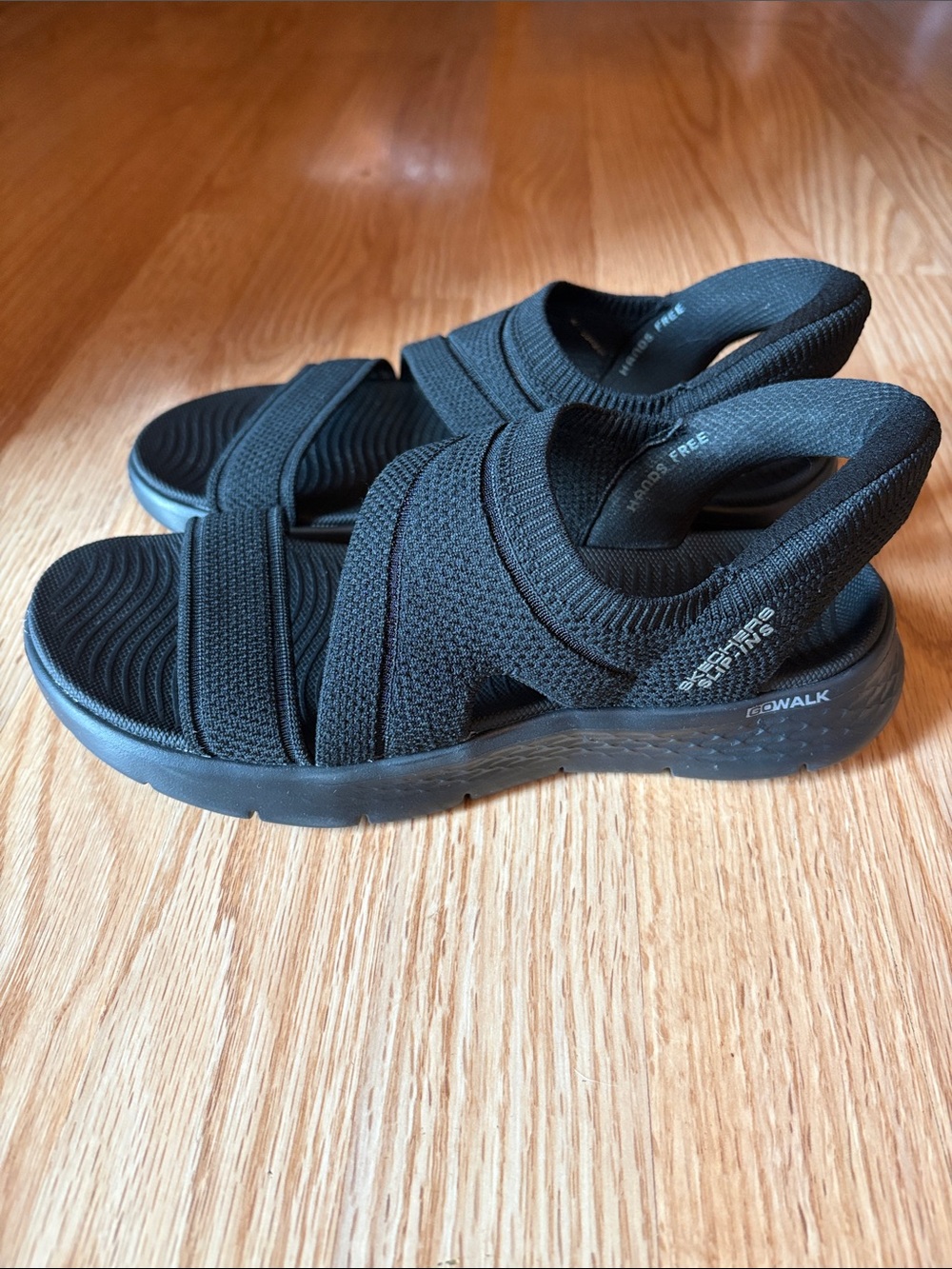 Skechers Slip-Ins Black Cross-Strap Comfort Sandals - Picture 2 of 4